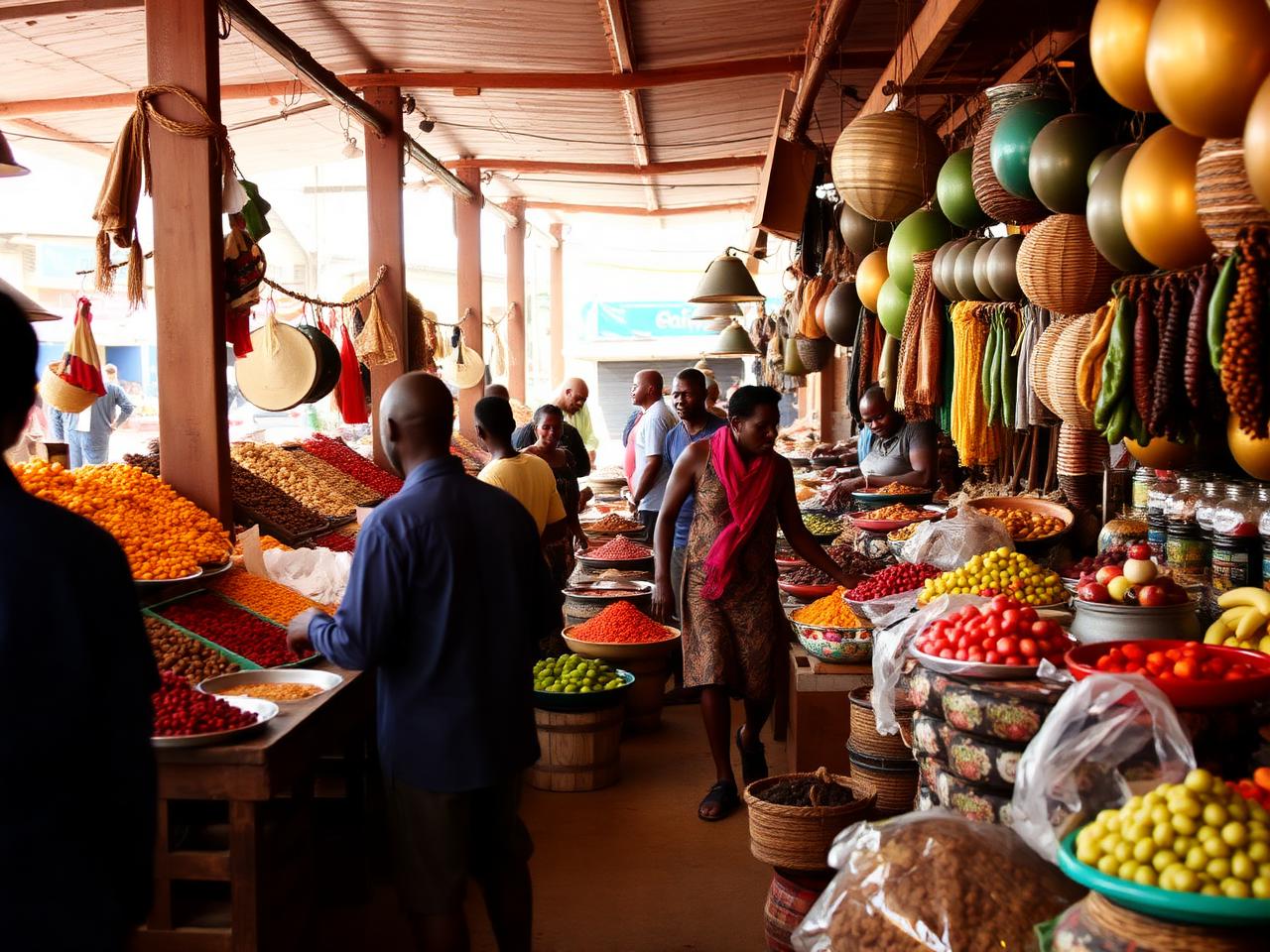 Stone Town in Zanzibar: spice and fruit stalls in Darajani market