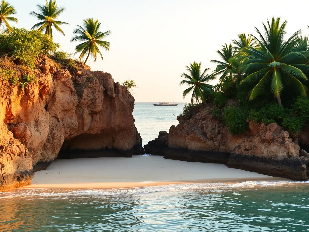 Ocean trips in Zanzibar: the quiet cliff-framed cove at Mtende Beach